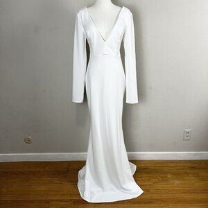 LULUS Extravagant Love White Backless Long Sleeve Ruched Maxi Dress Size Medium